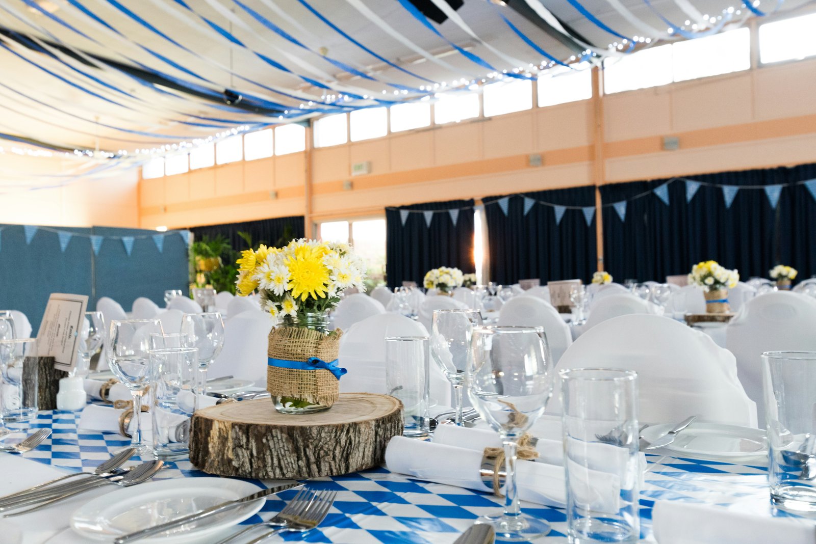 Banquet tables in the event hall